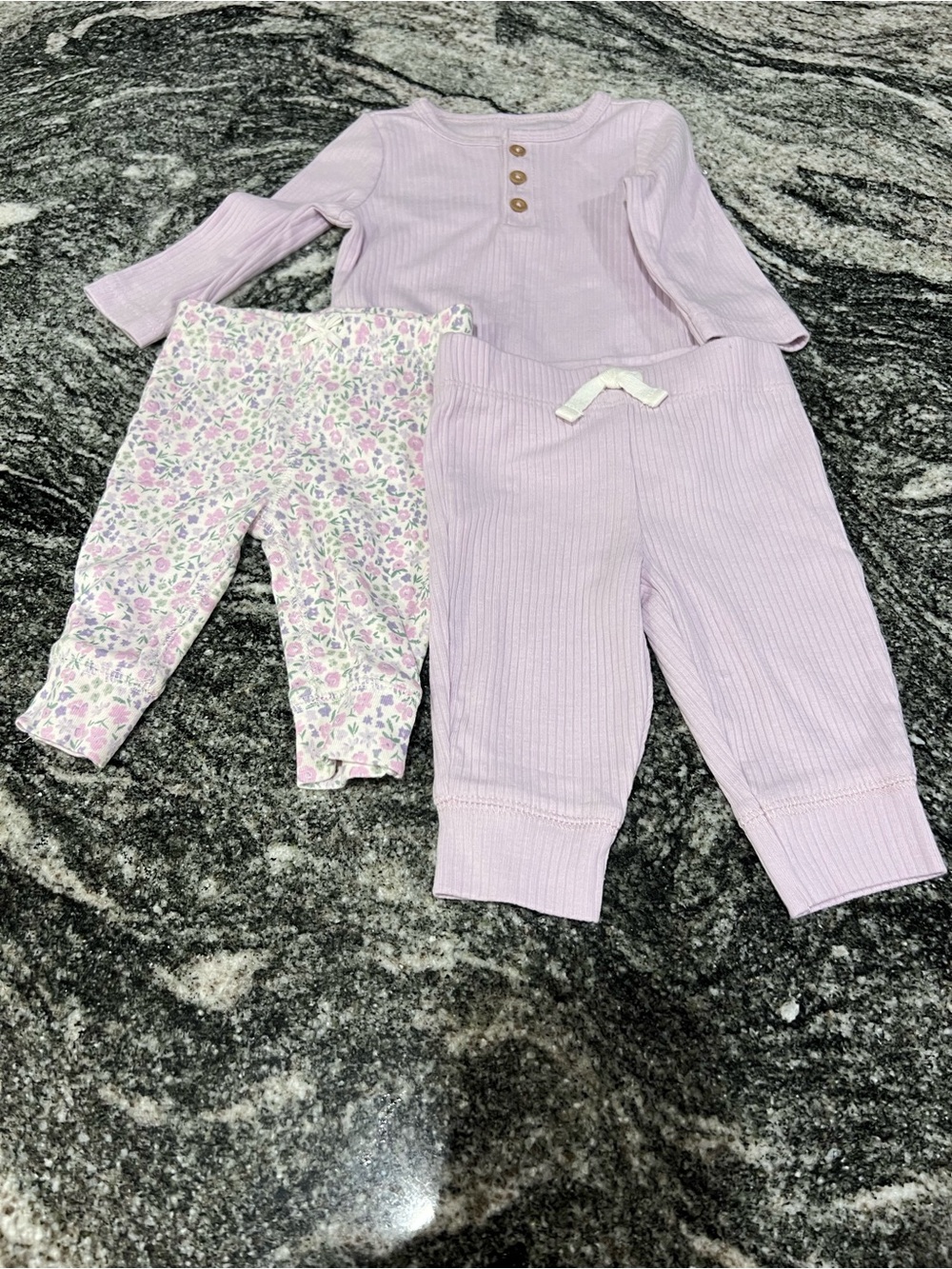 Carter's Lavender Ribbed Top/Leggings & with Floral Print Leggings